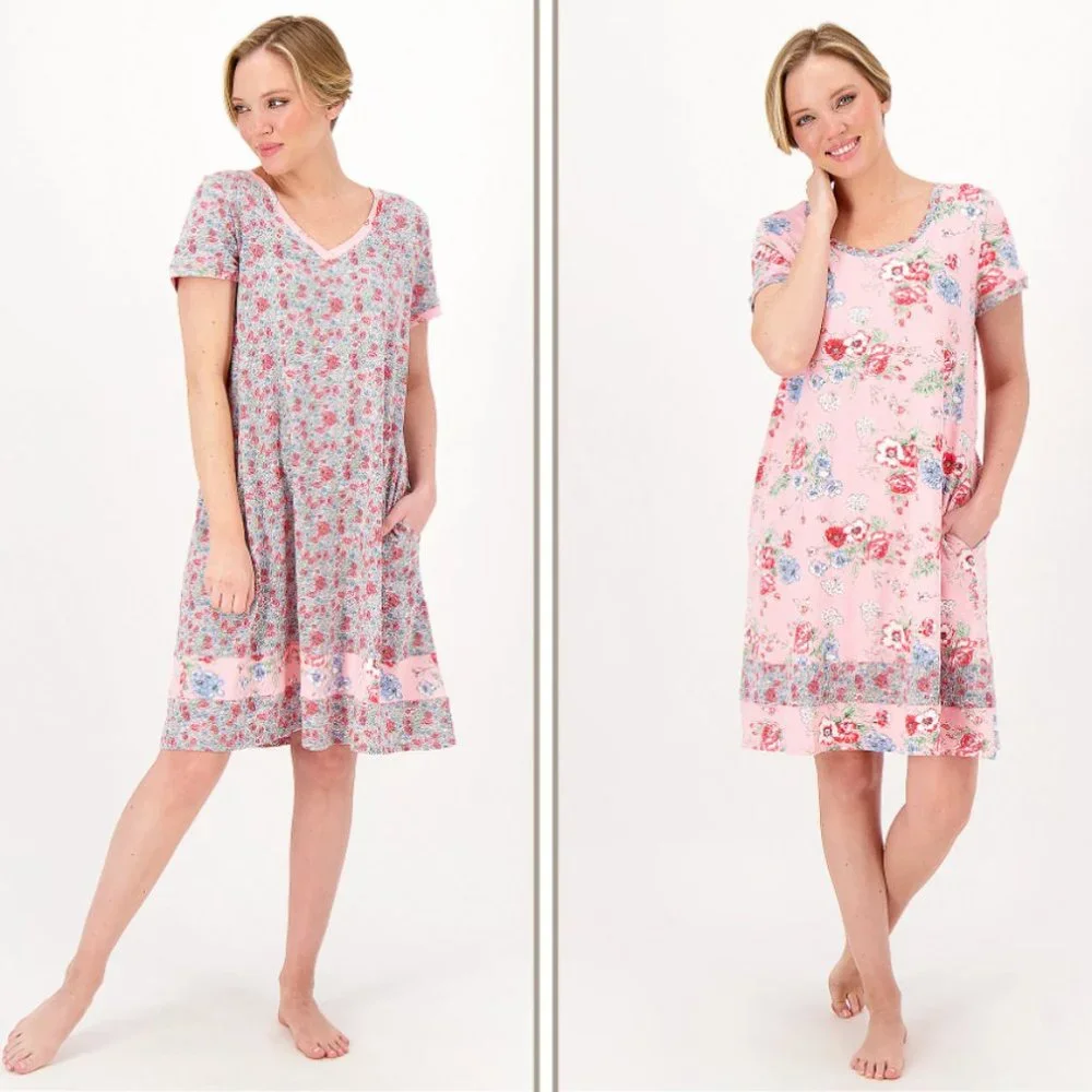 NEW! Carole Hochman Meadow Floral 100% Cotton 2-Pack‎ Sleepshirts Large